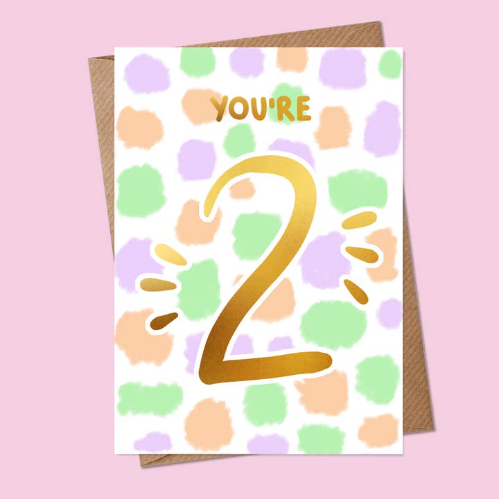 You're Two - Early Years Age Birthday Card - Gold Foil - A6 for wholesale by MarcoLooks