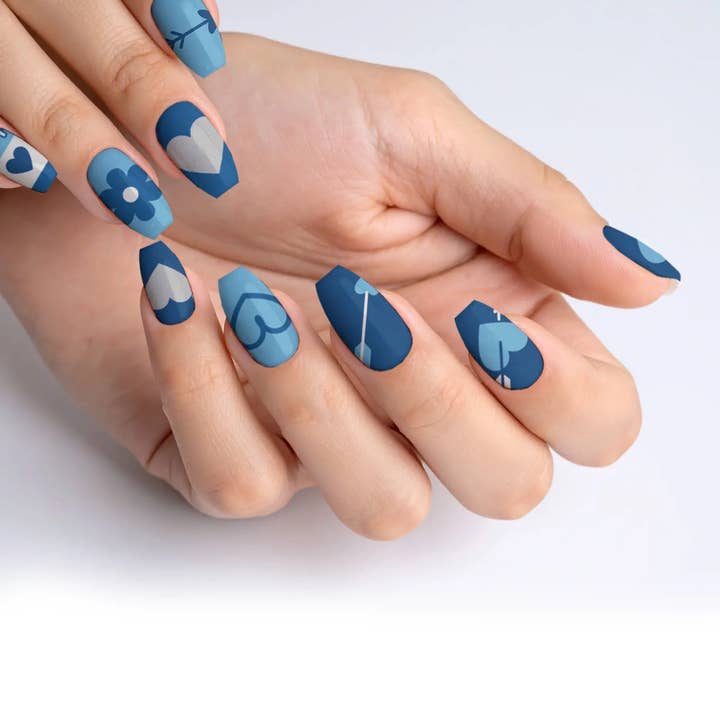 Blue Love Potion Valentine Press-On Nails for wholesale by FYNE BODY