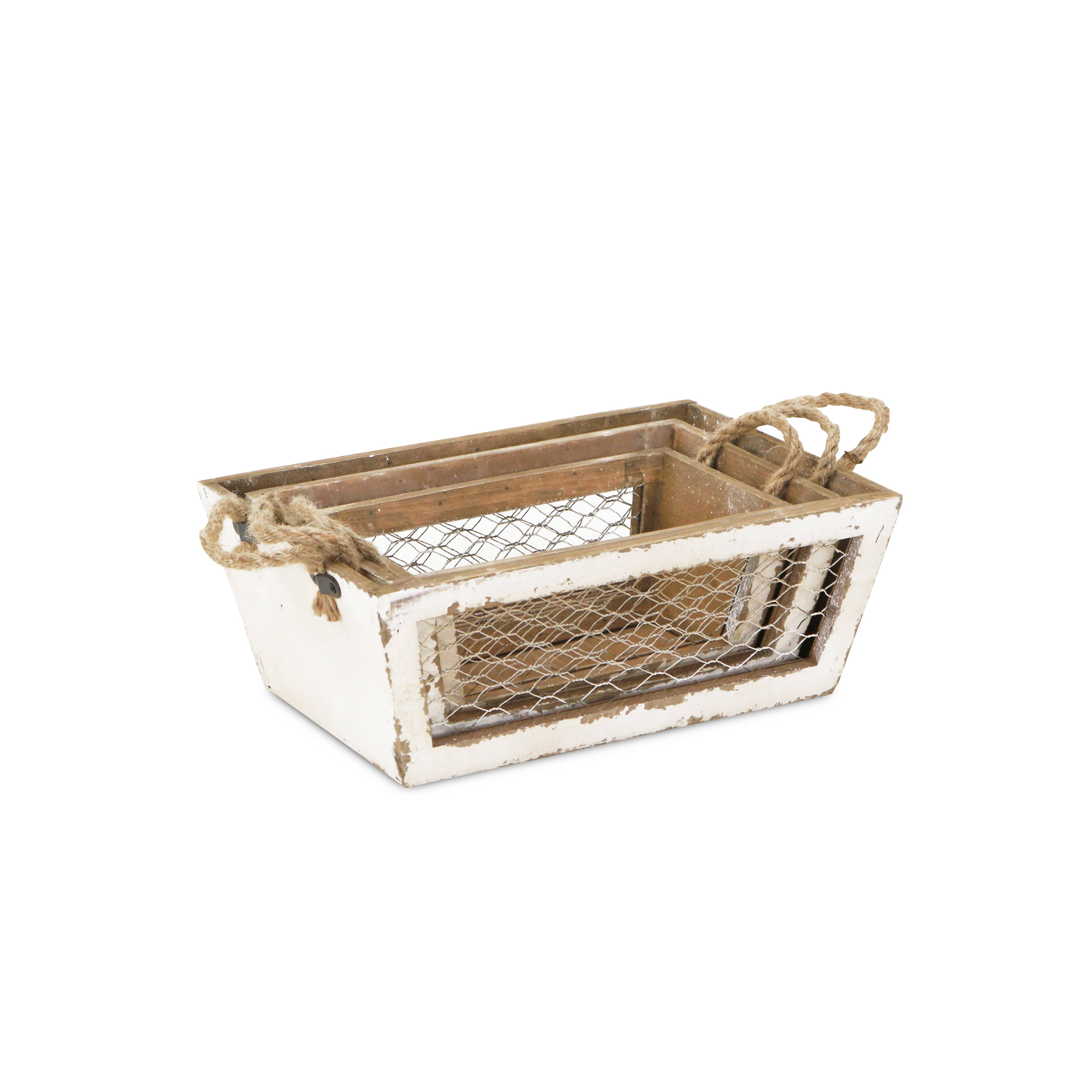 Cheungs Home Decor – wholesale Basket – Irona Set of 3 Tapered Wood & Wire Crates8