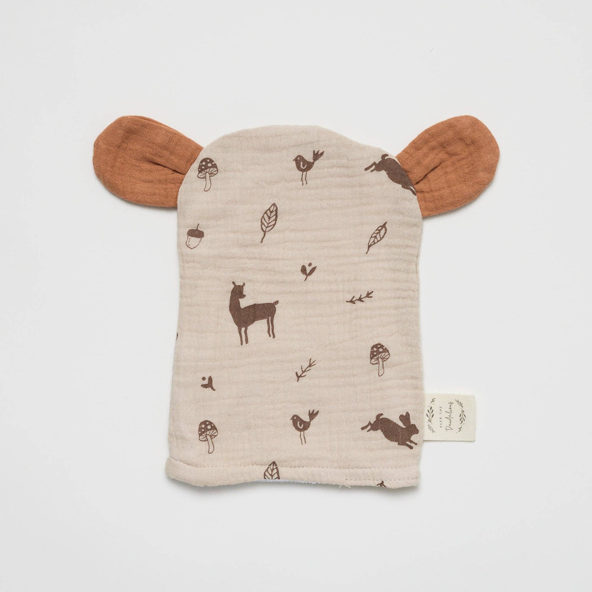 Over the Dandelions - Wholesale Wash Cloth - Kids & Baby - Bear Wash Glove Woodlands with Tangerine ears1