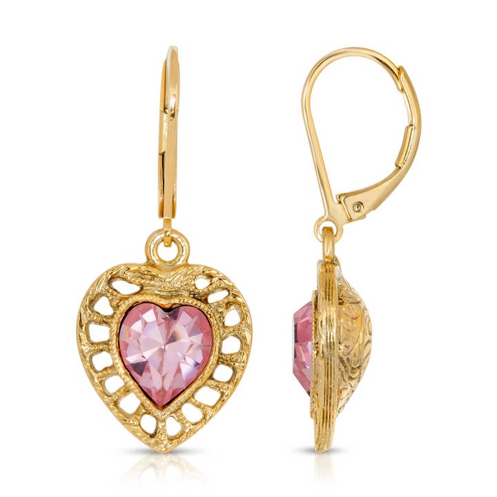 1928 Jewelry Pink Genuine Swarovski Element Heart Drop Earri for wholesale by 1928 Jewelry