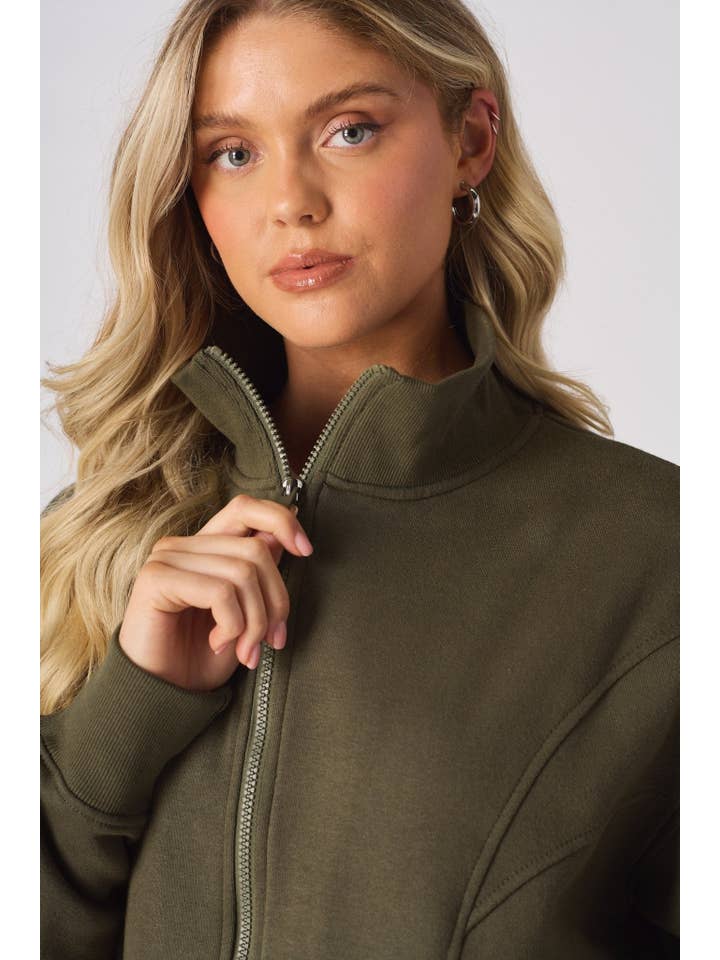 JMOJO UK Limited – wholesale Sweatshirt – Women's – Tirra Zip Up Sweatshirt – Khaki4