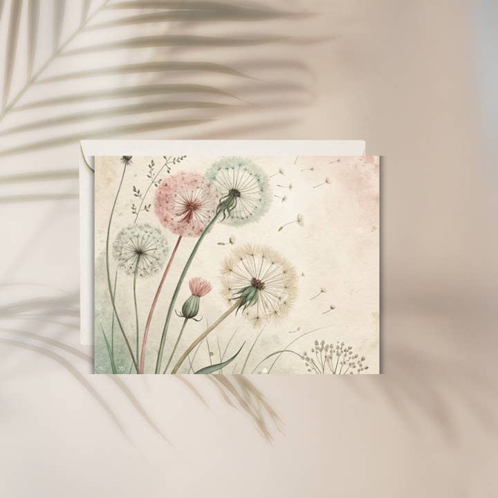 The Paper Den - Wholesale Stationery/Notecard Set - Whispers of Wishes Dandelion Notecard Set – 4 Blank Cards with Envelopes1