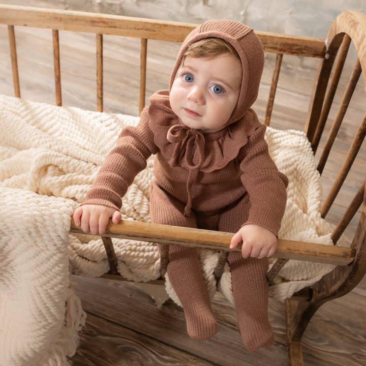 Calzettone a costine con volant in maglia ~ Marrone per la vendita all'ingrosso da parte di Bon Knit