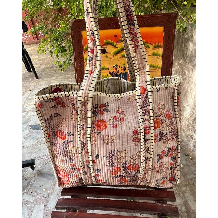 Bhawana Handicrafts - Wholesale Tote Bag - Women's - Party Wear Block Printed Bag Velvet Quilted Handmade Indian