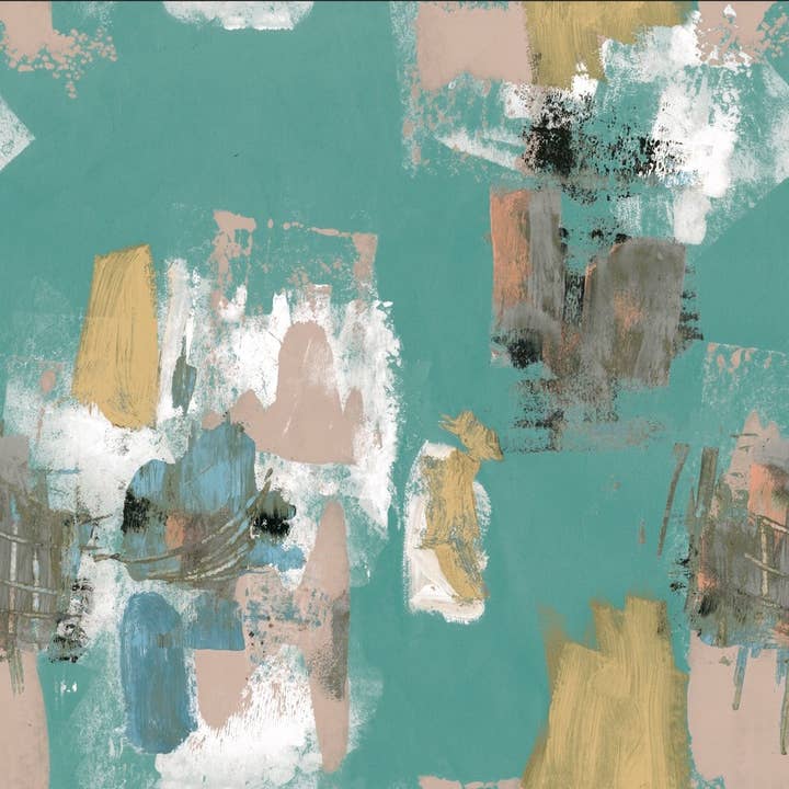 Abstract Painterly Wallpaper- Aqua & Plaster for wholesale by Sharon Jane Studio