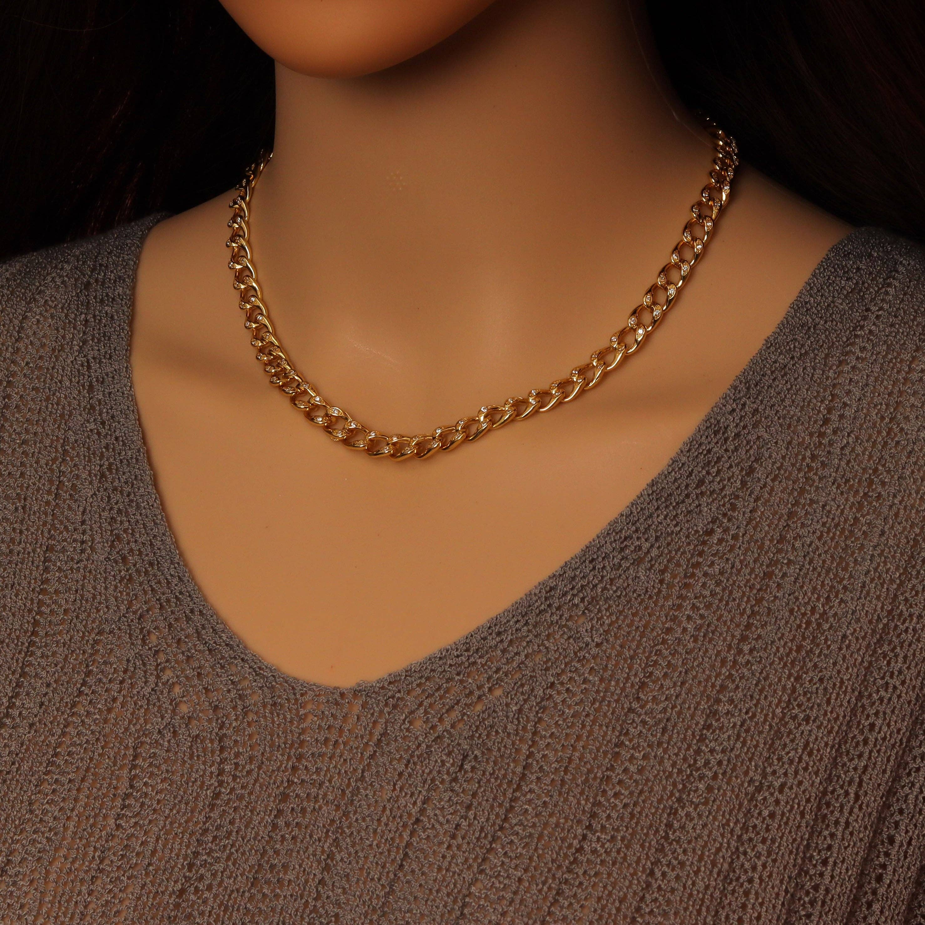 BestBeads&Beyond - Vendita all'ingrosso Collane a catena e maglie - Bracciale a catena cubana in argento e oro con zirconia cubana, Sku #A3751