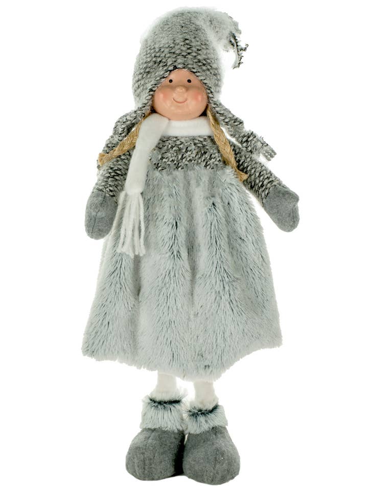 Poupée fille grise avec jupe en fausse fourrure pour la vente par Starlight Collection