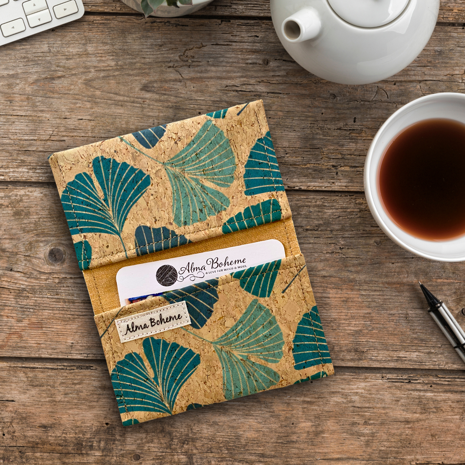 Alma Boheme Handmade - Vente Portefeuille – femme - Portefeuille pliant en liège avec motifs nature - Porte-cartes28