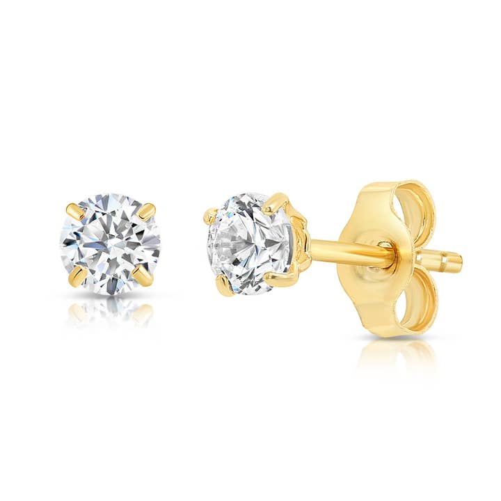 NY Gold & Silver Trading Inc. - Wholesale Stud/Post Earrings - 14K Solid Yellow Gold CZ Stud Earring with Secure Push-Back