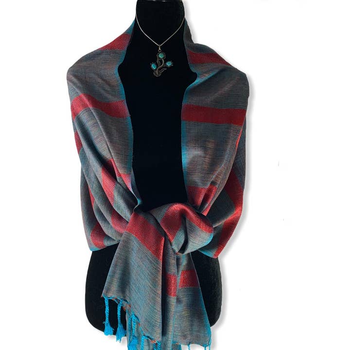 Dandarah - Wholesale Scarf - Unisex - Helyat Handwoven Bamboo Viscose Scarf - Turquoise & Pink