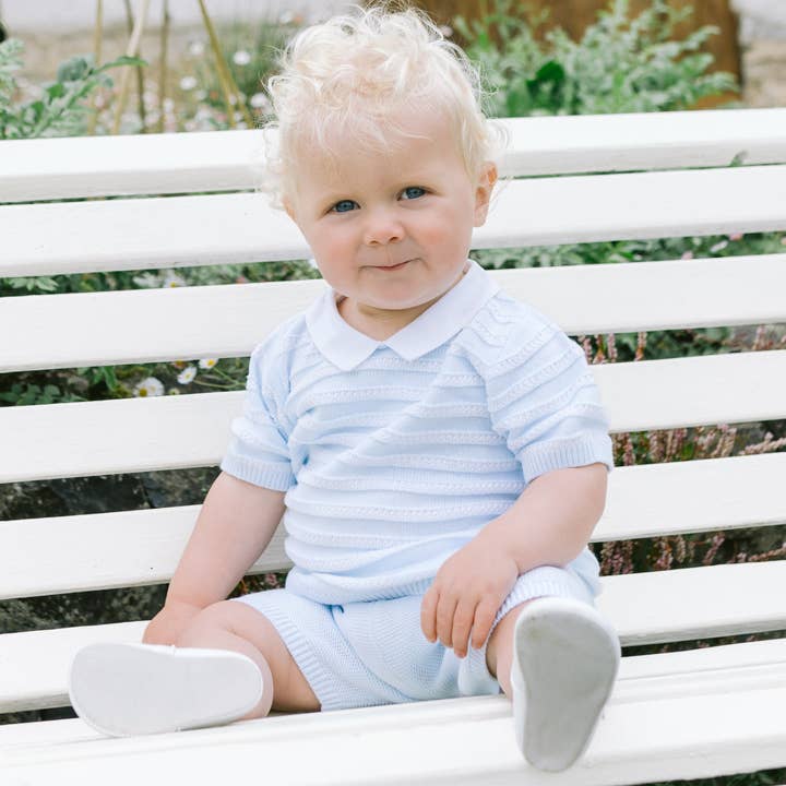 Jerry Blue Boys Streep Gebreide Top en Korte Broek Set voor wholesale door Emile Et Rose