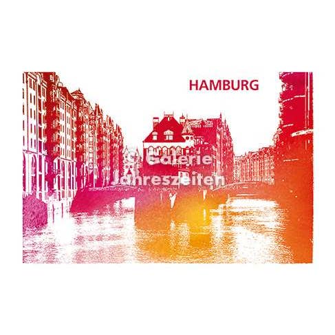 Karen Utermann Galerie Jahreszeiten - Wholesale Postcard - Hamburg Speicherstadt with Wasserschlösschen art postcard