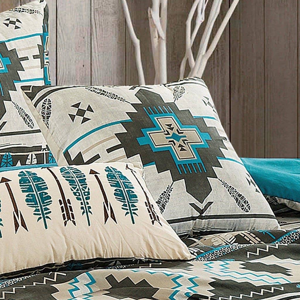 Linen Mart - Wholesale Bedding Set - Southwestern Tan Navajo Turquoise Feather Aztec Comforter - 6 Piece Set4