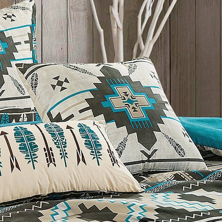 Linen Mart - Wholesale Bedding Set - Southwestern Tan Navajo Turquoise Feather Aztec Comforter - 6 Piece Set4