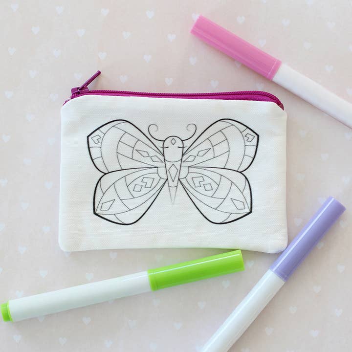Butterfly Coin Purse - Coloring Kit with Markers for wholesale by Leela and JoJo
