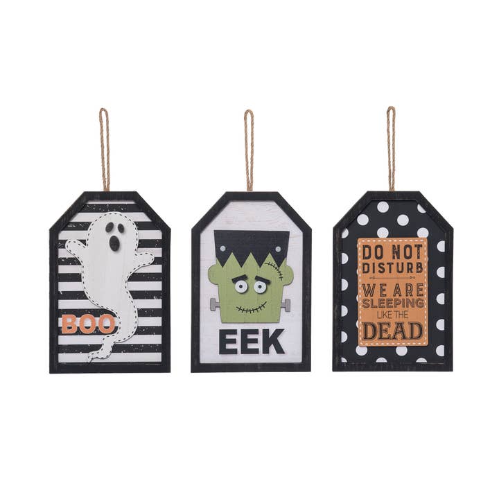 Halloween Wood Spooky Tag Decor Set 3 DS for wholesale by Transpac