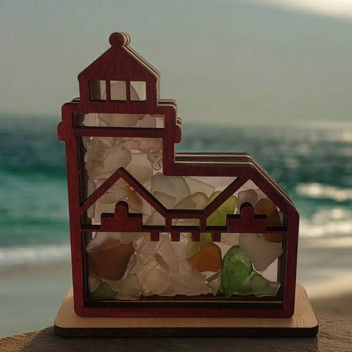 Exposition de verre de mer du phare de Holland Harbor MI, moyen pour la vente par Sea Glass Displays