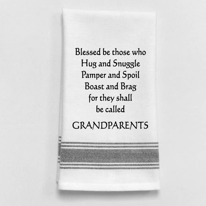 BB-B-76 Â White Kitchen Towel "Blessed be those who hug..." for wholesale on Faire