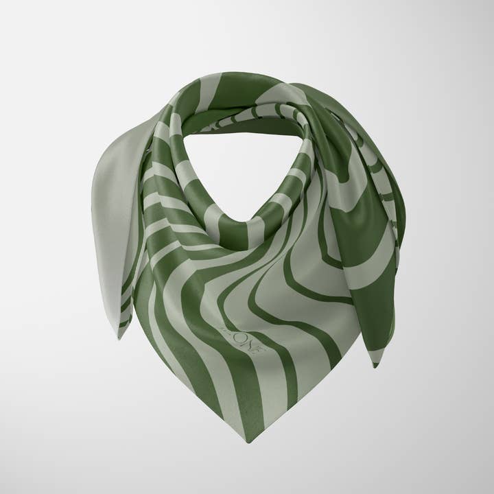 Leonie - Wholesale Scarf - Women's - Moss Wave, 90cm Silk Scarf2