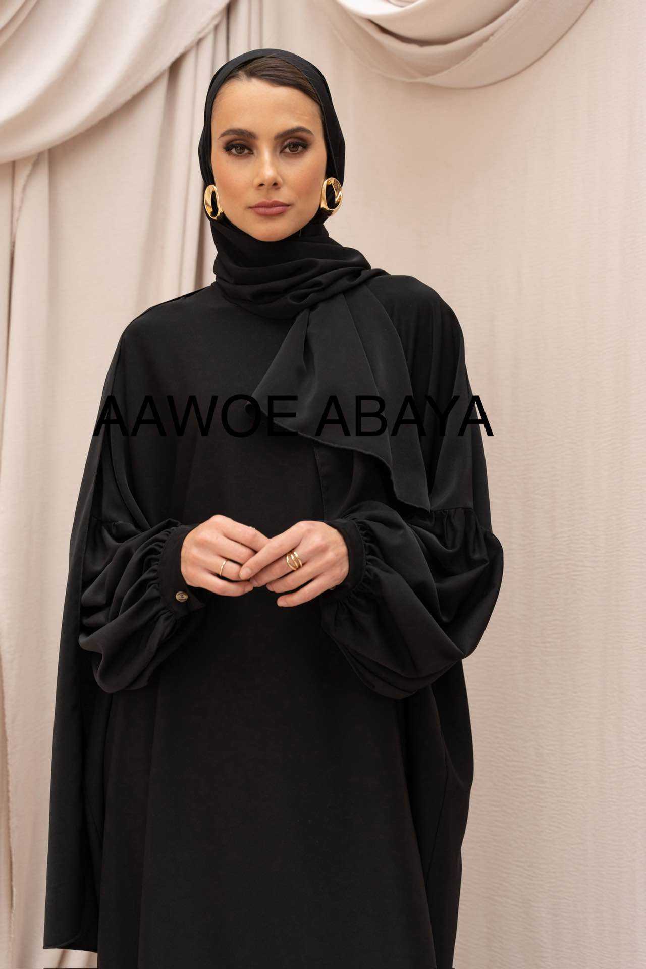 Aawoe Abaya - Wholesale Kaftan - Women's - Medina silk abaya with integrated veil -23336