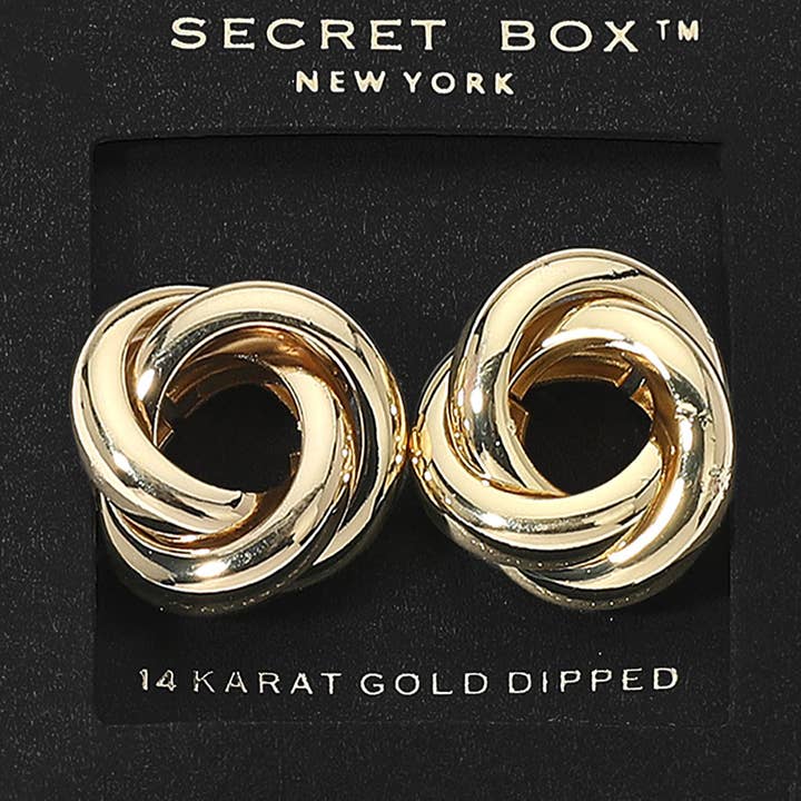 SECRET BOX_14K Gold Dipped Knot Stud Earrings for wholesale by Sensibling Corp.