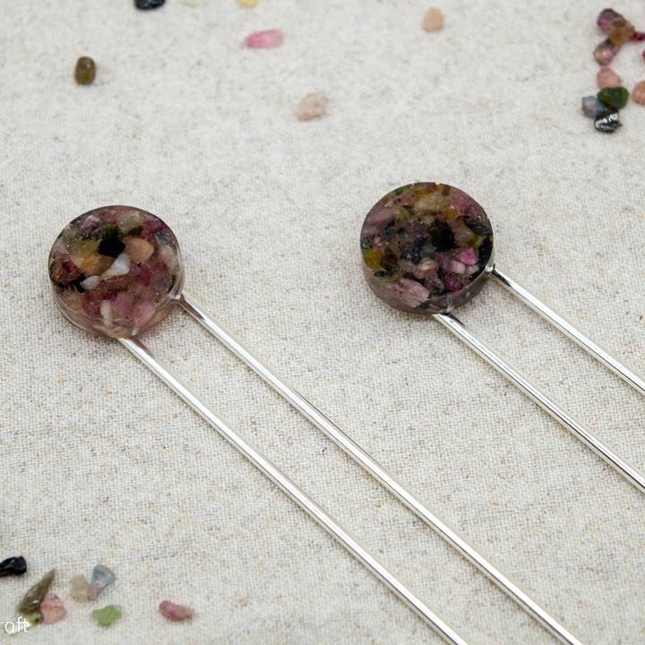 Fermaglio per capelli in resina tormalina anguria | Forchetta per capelli | Placcato in argento per la vendita all'ingrosso da parte di Saskia Wrycroft