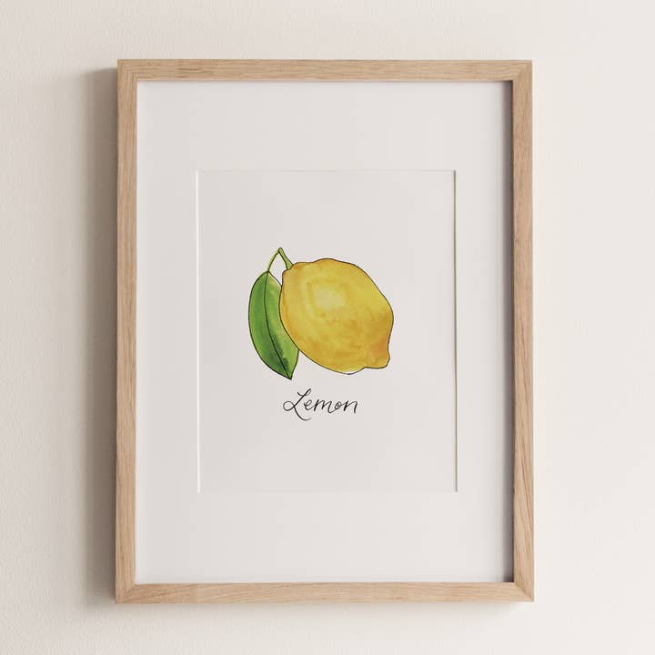 Citron | Impression murale minimaliste à l'aquarelle en forme de citron pour la vente par everglow handmade