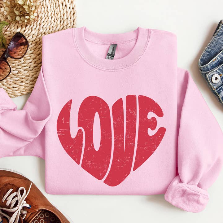 Refinery Number One LLC - Vente Sweat-shirt à imprimés – femme - Retro Love Heart, Vintage, sweat-shirt, Saint-Valentin3