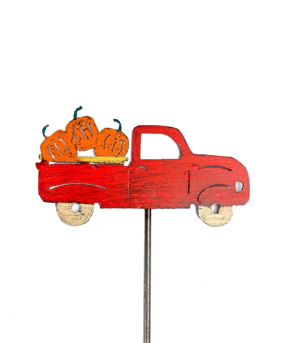 New Fall Vintage Farm Truck Pumpkins Garden Flower Pot Metal Stake Pick 12" 