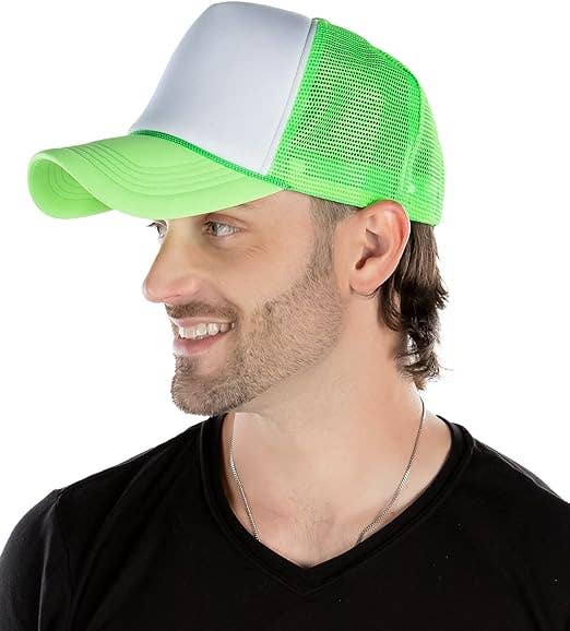 Funky Junque - Vente Casquette de camionneur – unisexe - Casquette de camionneur en mousse (blanc/vert fluo)4