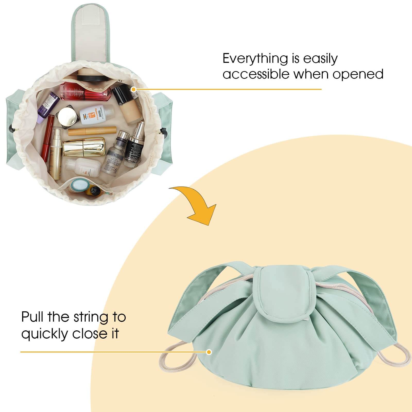 wandf – bolsa de maquilhagem e cosméticos por atacado – Saco de maquilhagem com cordão de barril Bolsas grandes para higiene pessoal cosmética36