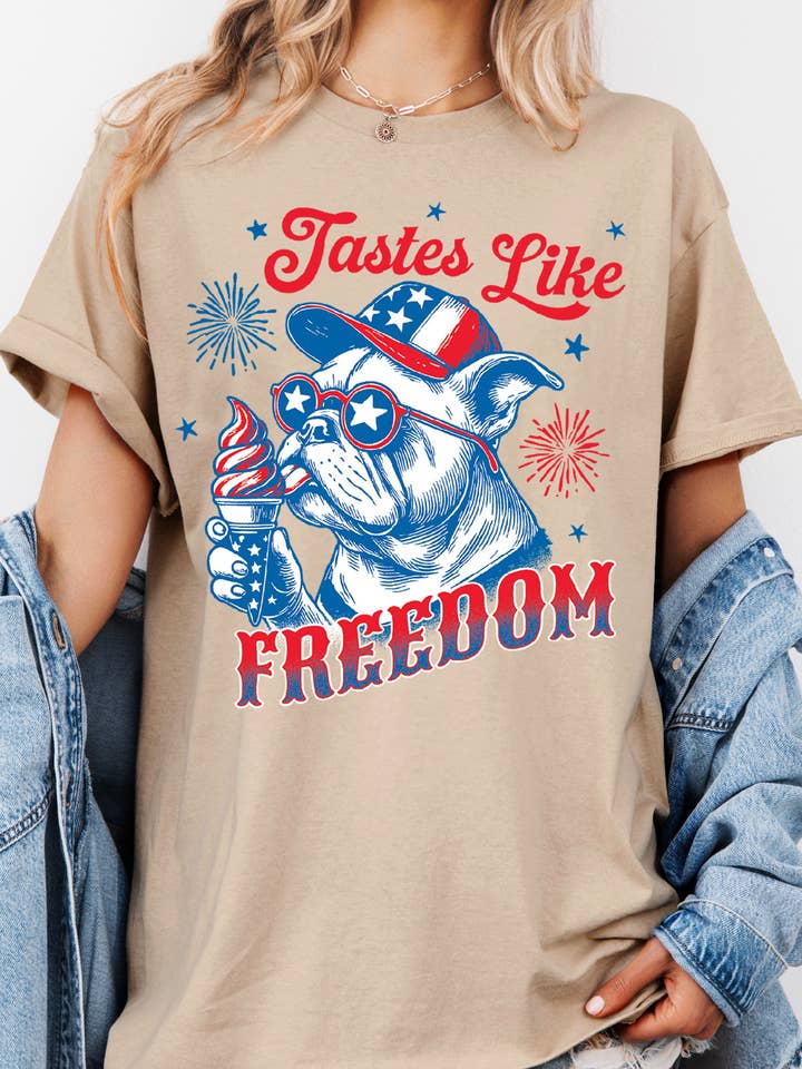 Amused by Blue - Wholesale Screen Printed T-Shirt - Women's - Women Freedom Dog Graphic Print Short Sleeve Top3