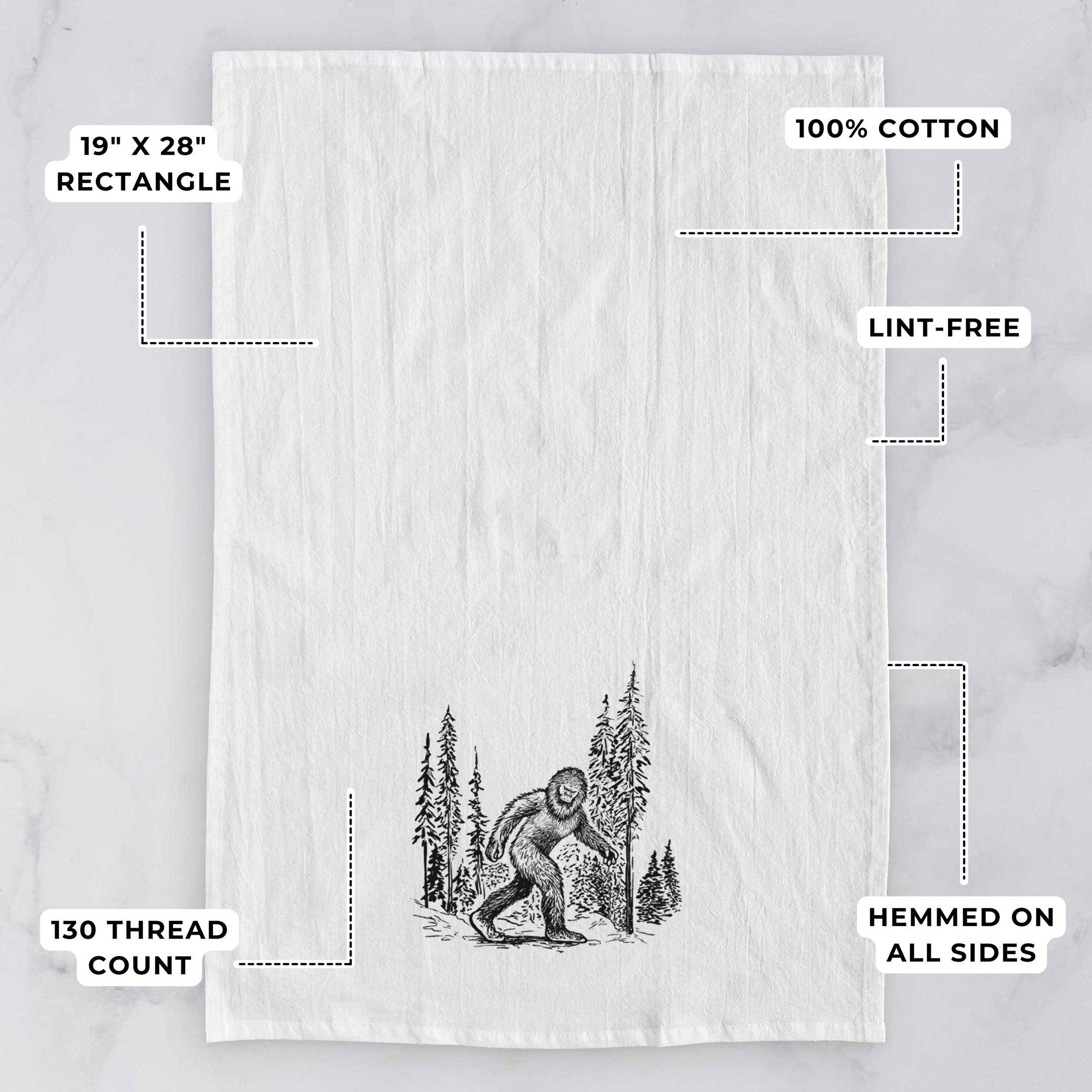 Because Tees - Wholesale Tea Towel - Bigfoot in the Woods Tea Towel2