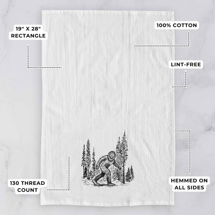 Because Tees - Wholesale Tea Towel - Bigfoot in the Woods Tea Towel2
