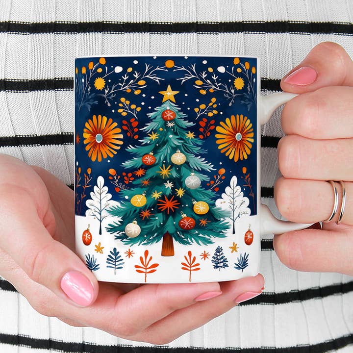 Loftipop - Wholesale Coffee Mug - Floral Christmas Tree Ceramic Mug, Winter Holiday Gifts1
