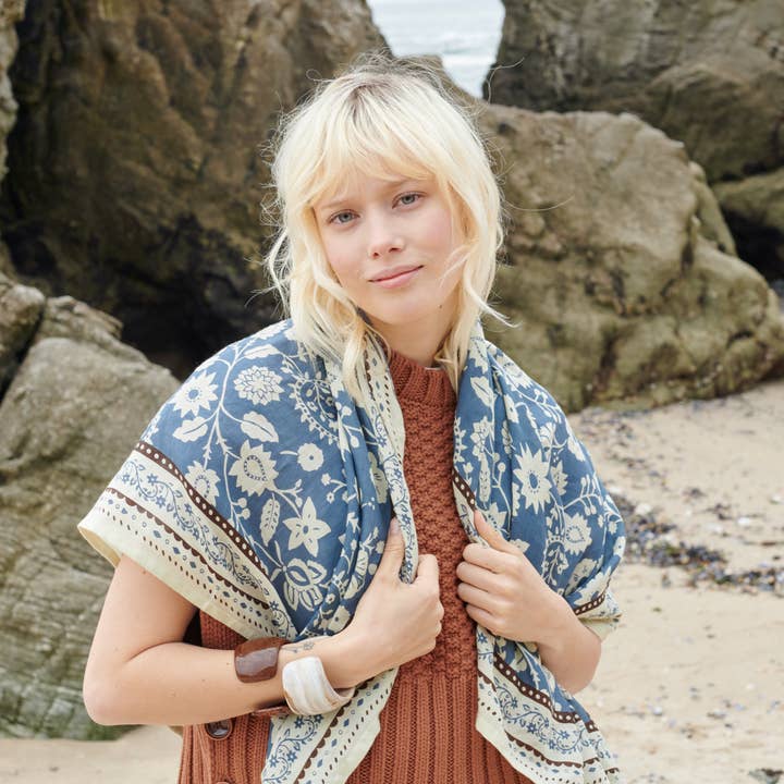 Maradji - Wholesale Scarf - Women's - STORM BLUE COTTON TWILL SCARF INDIENNES7