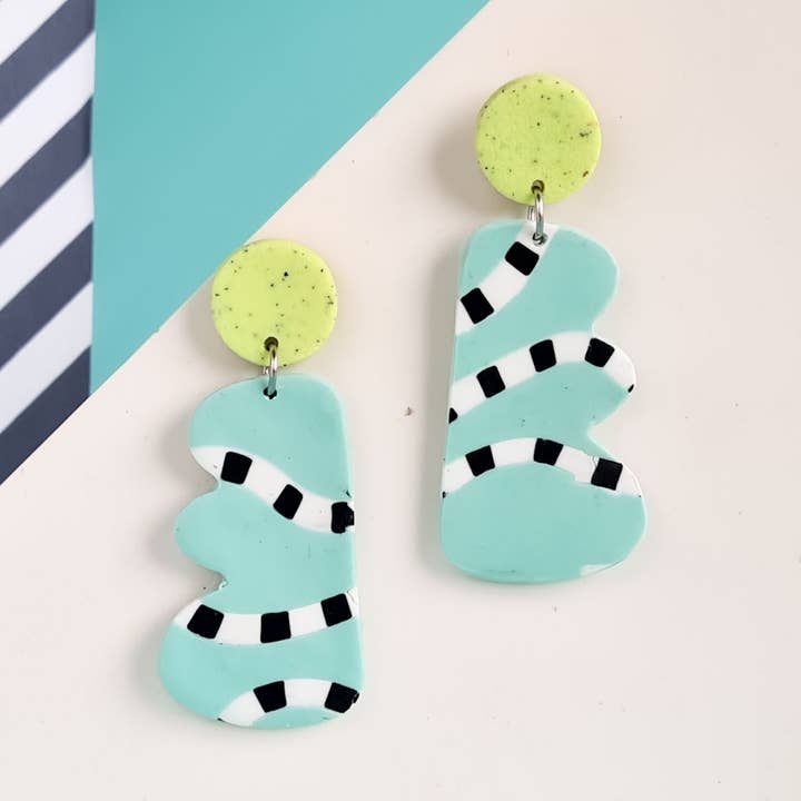 Mono - Wholesale Dangle Earrings - neon yellow and mint handmade polymer clay earrings28