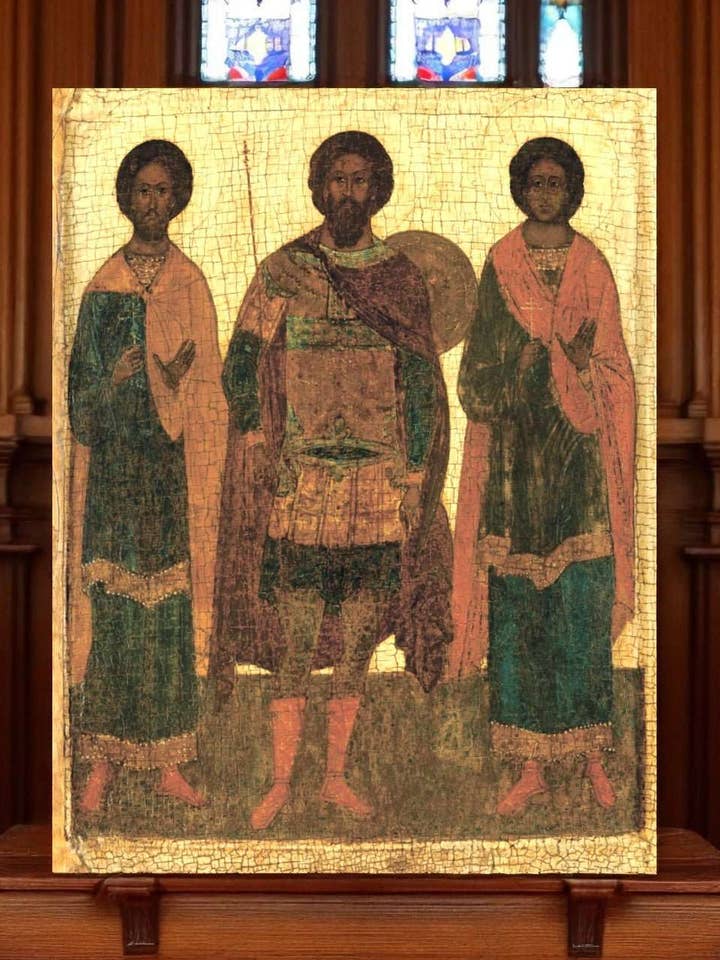 Orthodox Icon of Saint Theodore Stratelates Flor and Lavr Wooden Wall Art for wholesale by Iconsofsaints