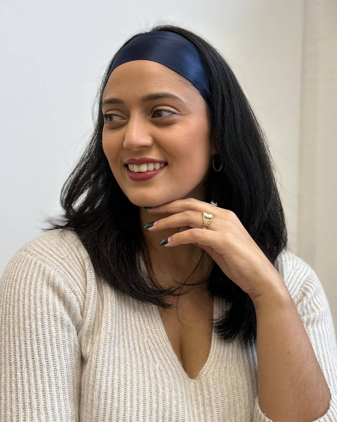 SYLKI – wholesale Fashion headband – women's – Silk Headband - Navy - Wide1