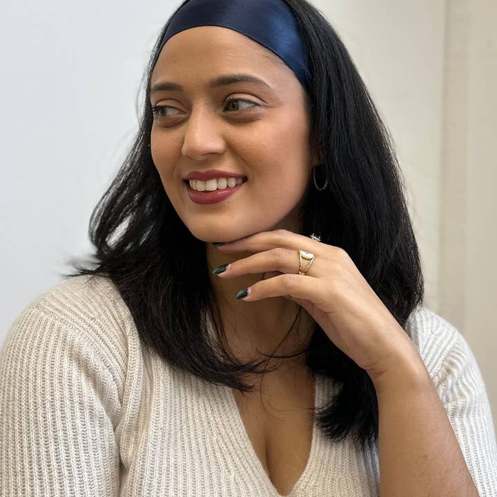 SYLKI – wholesale Fashion headband – women's – Silk Headband - Navy - Wide1