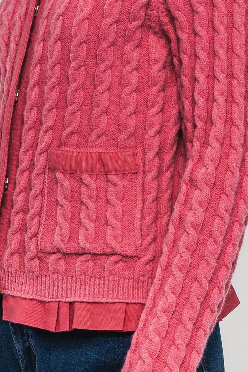 Urban Daizy - Wholesale Cardigan - Women's - Cable Knit Snap Front Ribbed Trim Long Sleeve Sweater18