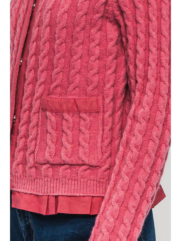 Urban Daizy - Wholesale Cardigan - Women's - Cable Knit Snap Front Ribbed Trim Long Sleeve Sweater18