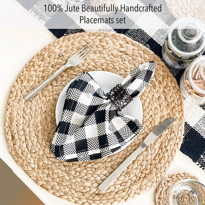 chardin home - Wholesale Placemat - Natural Jute Hand Braided Round Placemats, Set of 4, 14 Inch1
