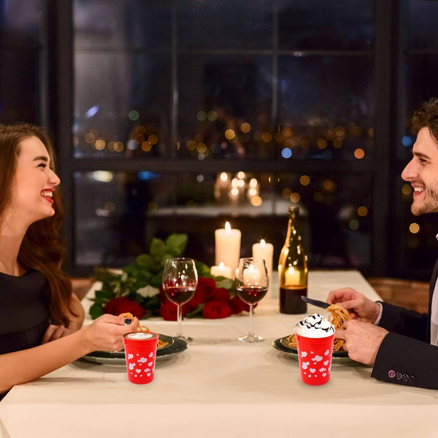 4E's Novelty - Wholesale Disposable Cup - 12-Pack 8oz Valentine's Day Reusable Cups - Red Tumblers with Hearts8