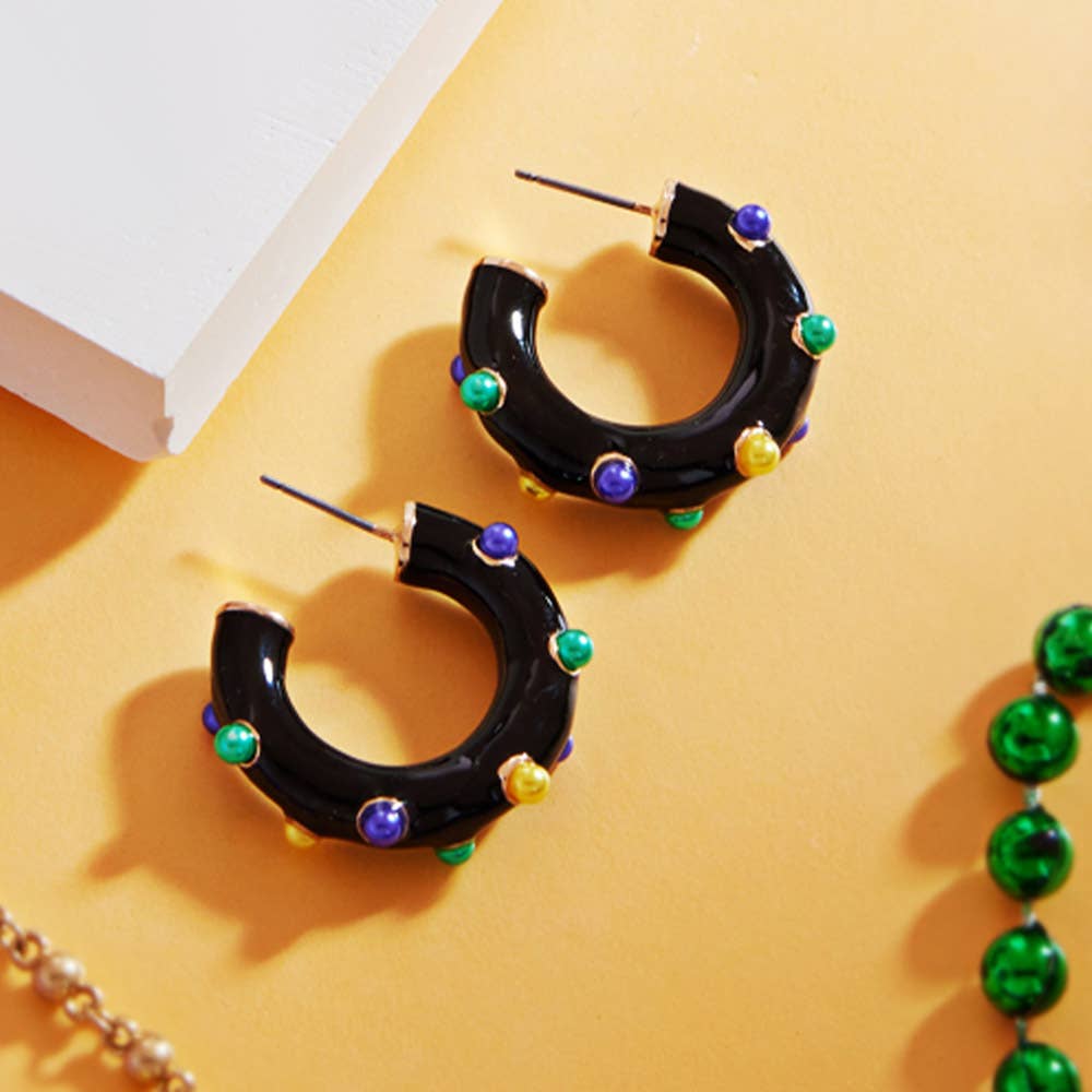 Sensibling Corp. - Wholesale Hoop Earrings - Mardi Gras Pearl Embellished Hoop Earrings3