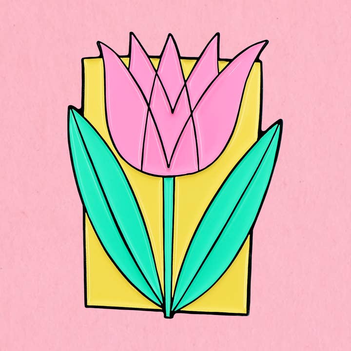 Retro tulip enamel lapel pin for wholesale by Kate Gabrielle