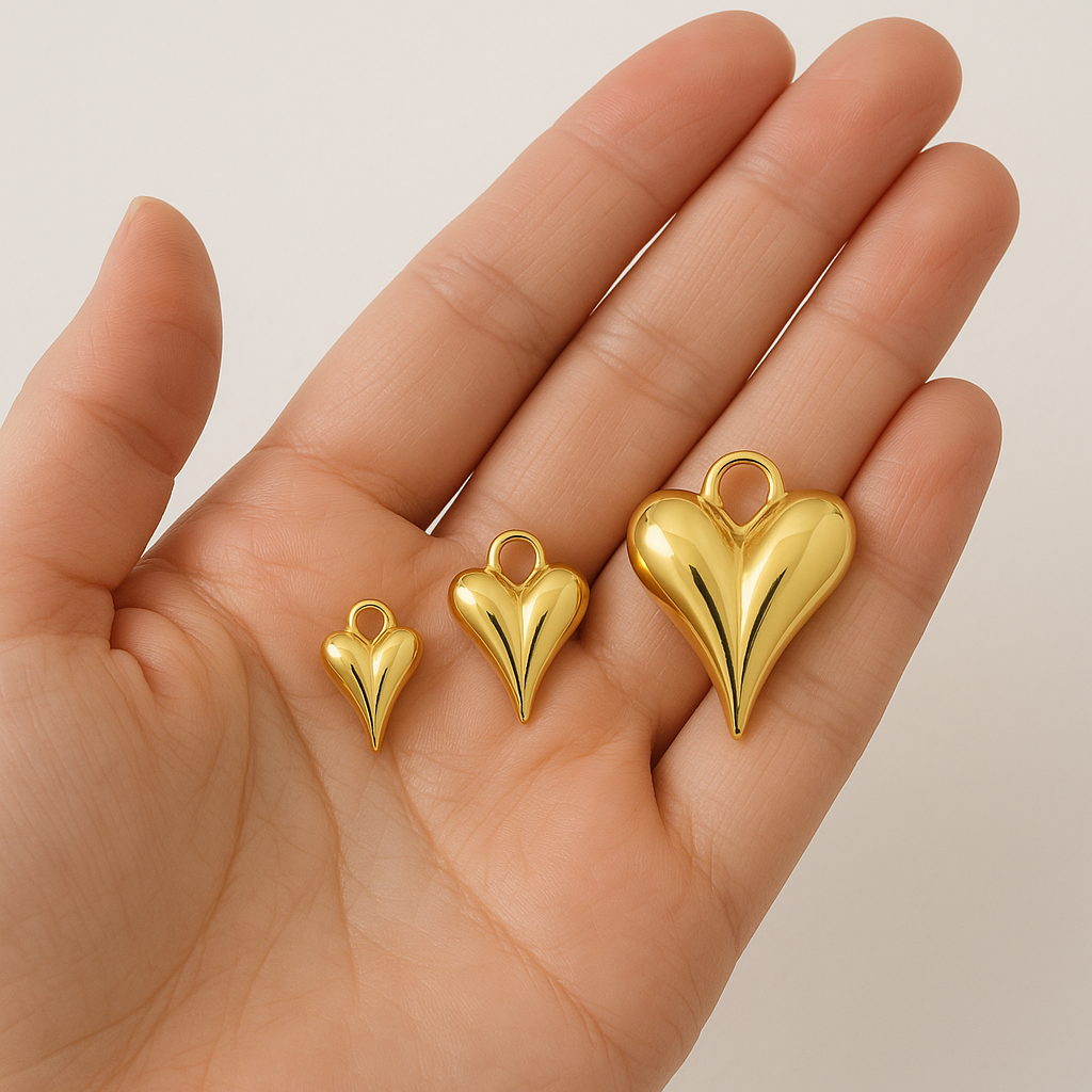 Beads Creation - Wholesale Individual Charm/Pendant - Gold Filled Large Puffy Heart Charm Pendant, CP20260