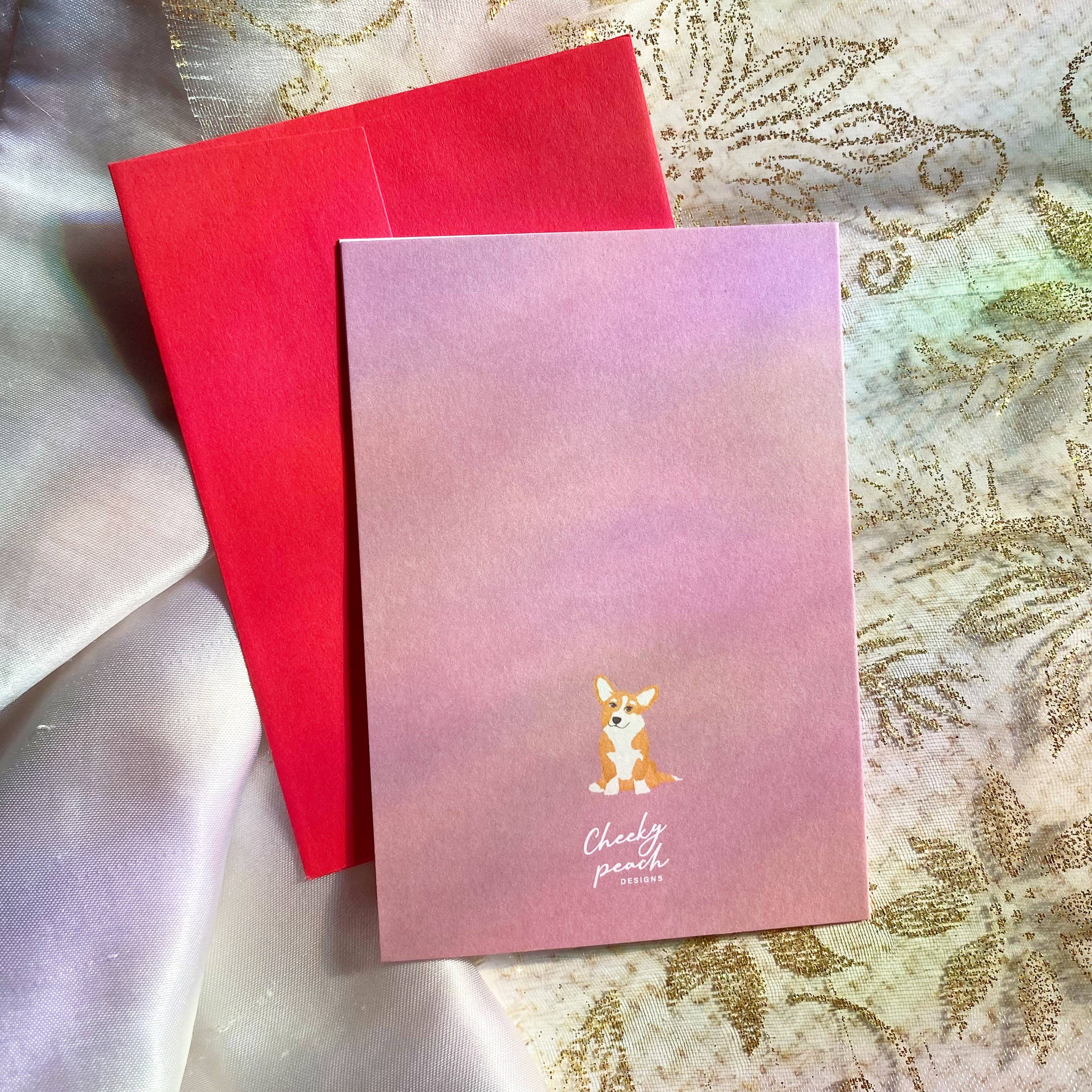 Cheeky Peach Designs - Wholesale Season's Greetings Card - Candy Canine Dog | Corgi | Mini Greeting Card1