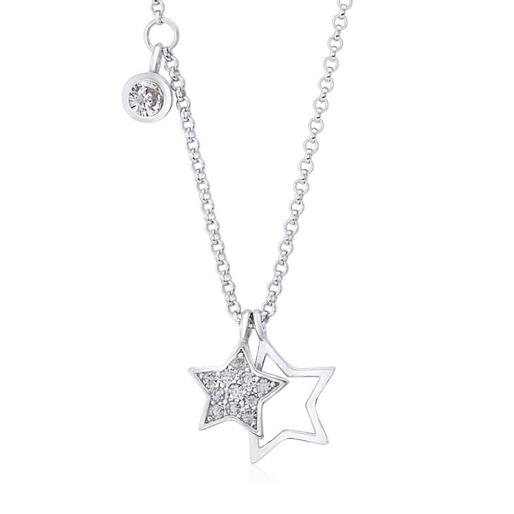 Wholesale Sterling Silver 925 Girls Double Star Pendant Necklace for your  store - Faire